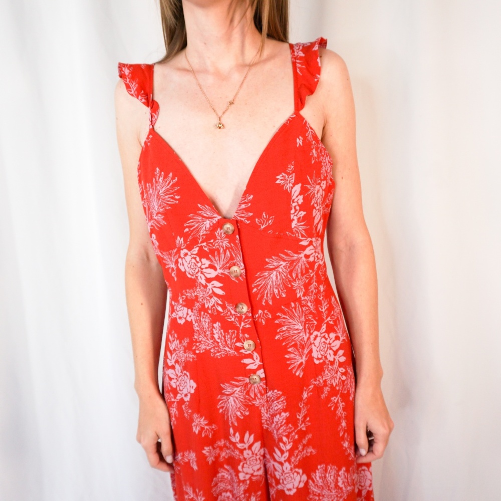 Free People Be The One Jumpsuit Floral Ruffle Red - Picture 7 of 8